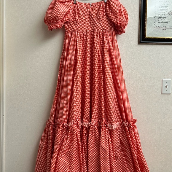 Selkie Red Gingham Puff Sleeve Ritz Gown - Picture 6 of 8